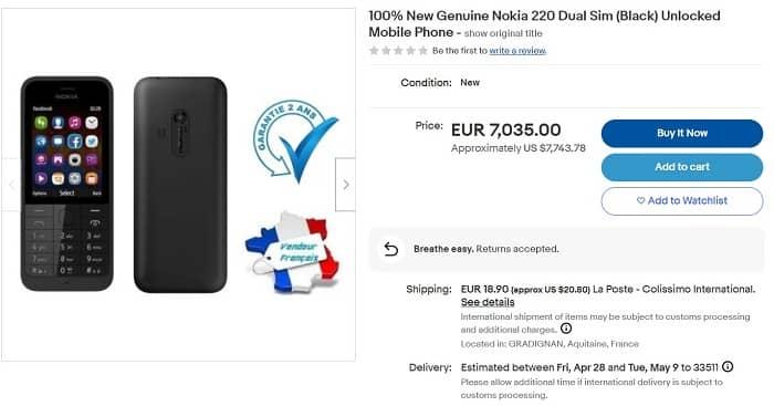 بسعر لايقل عن 7700 دولار : عرض هاتف نوكيا الغبي Nokia 220 نسخة 2014 للبيع في الخارج